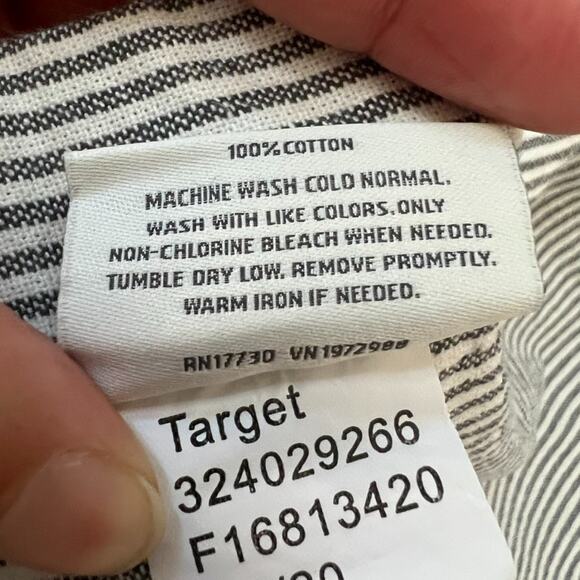 Hearth & Hand Striped Shower Curtain 67 x 67" Gray and White Tasseled Cotton - Picture 6 of 8